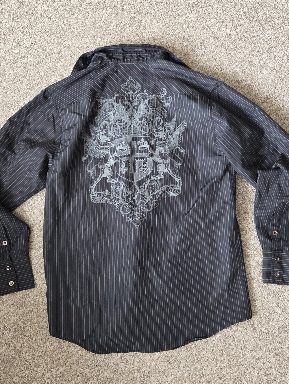 Level Ten Men L Black Pinstriped Long Sleeve Button Up Shirt Y2K Grunge